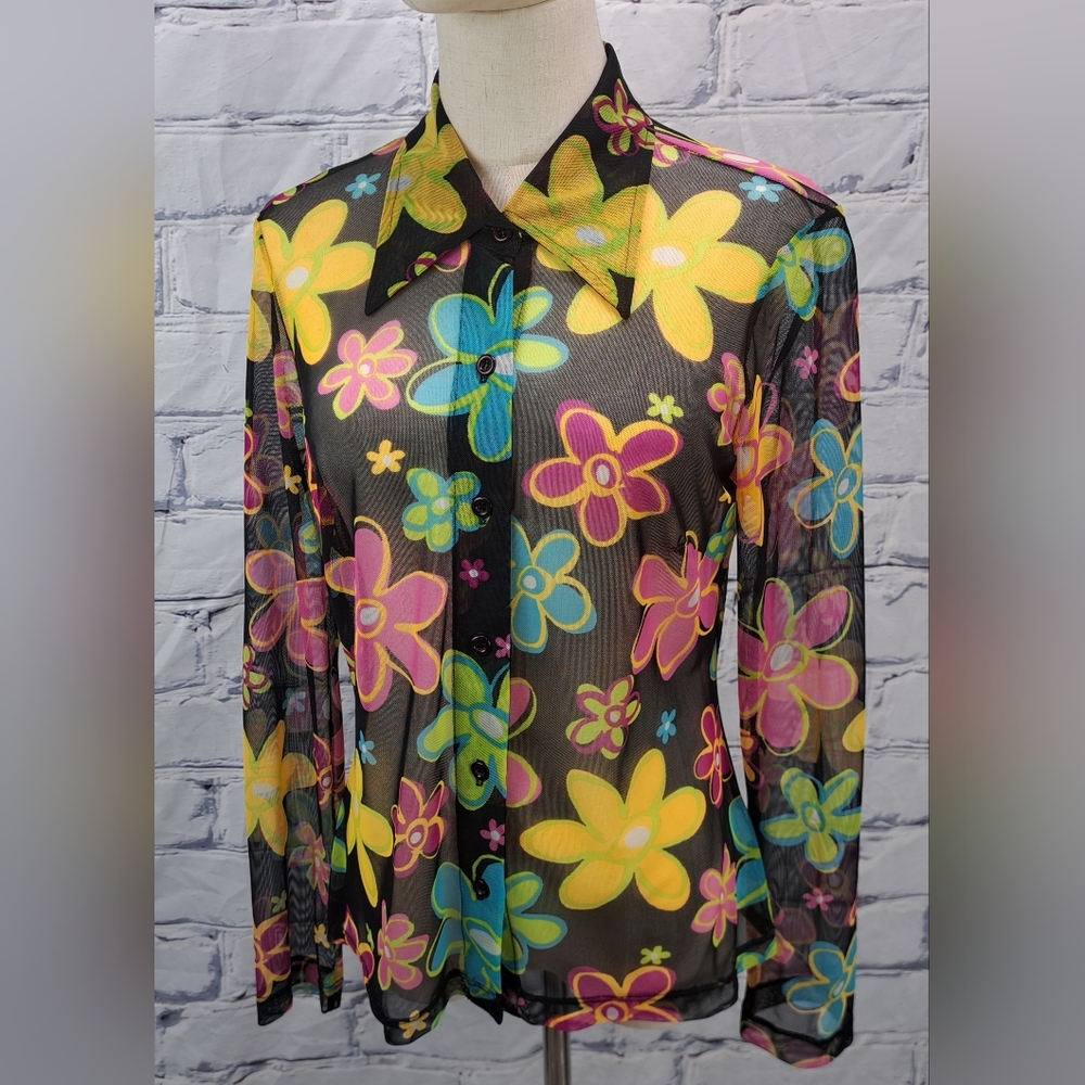 XOXO In America and Abroad Women's Shirt Hippie Floral Vintage 90s 80s Medium
